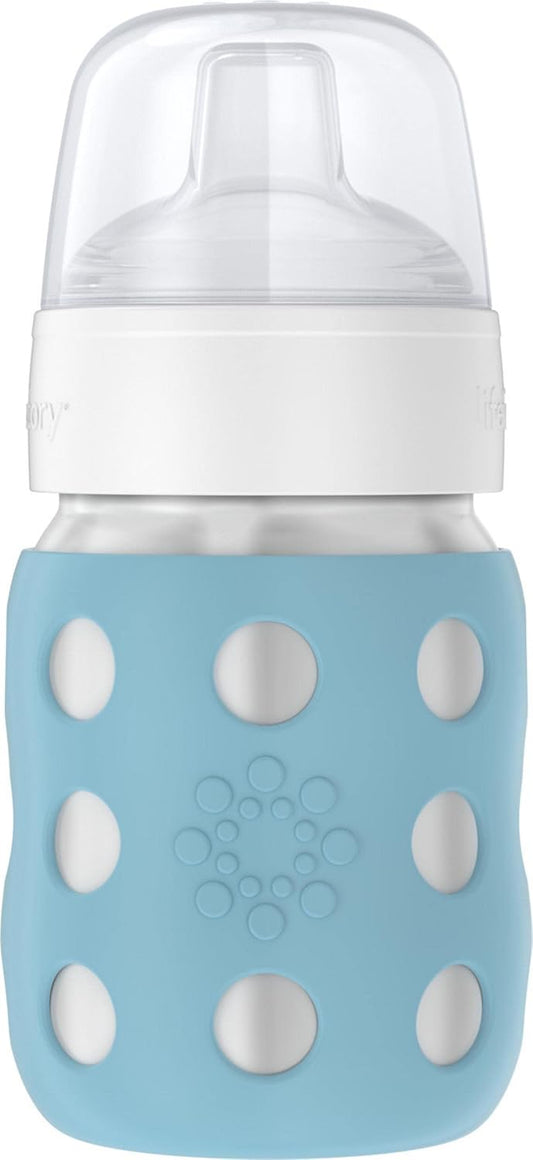 Lifefactory 8-Ounce Stainless-Steel Vacuum-Insulated Wide-Neck Baby Bottle with Sippy Nipple, Denim (LS2251WDE4)