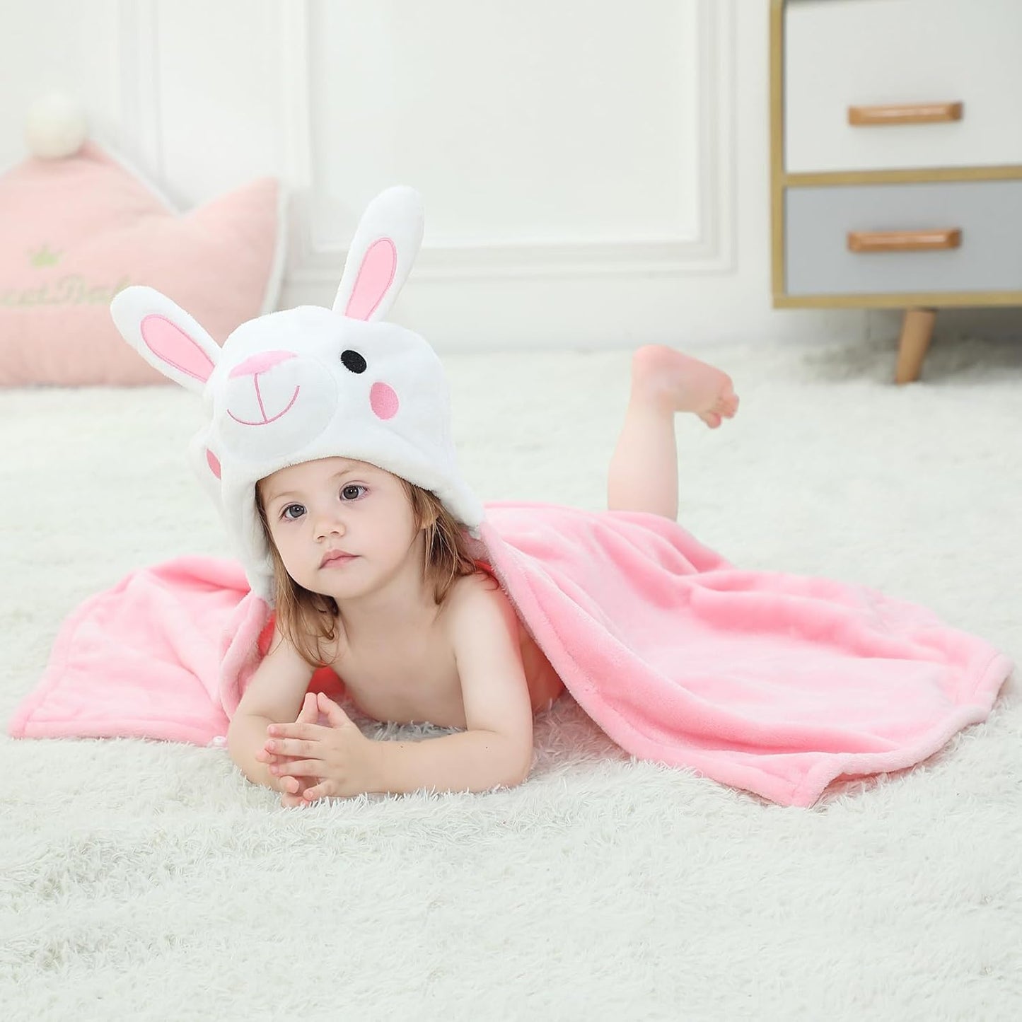 Wearable Blanket Hoodie for Kids Toddlers Hooded Towels Soft Cozy Flannel Wearable Throw Blanket Hoodie for Boys Girls Birthday Gifts (Rabbit 50 * 40)