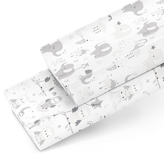 Changing Pad Covers for Baby Diaper Changing Table Pad – Neutral for Boys and Girls 100% Jersey Cotton Sheets – Grey White Elephant, Star, Cloud, Moon, Owl – 2 Pack