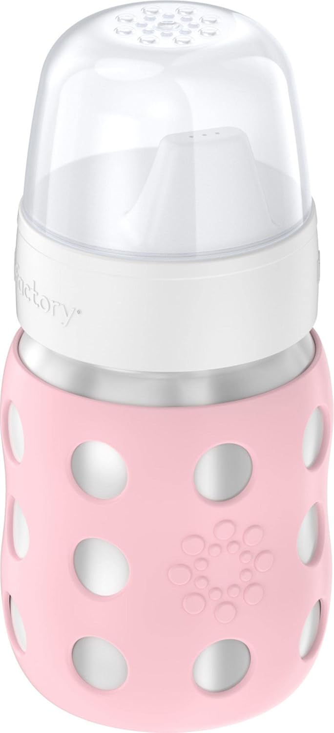 Lifefactory 8-Ounce Stainless-Steel Vacuum-Insulated Wide-Neck Baby Bottle with Hard Sippy, Desert Rose (LS2221WDR4)