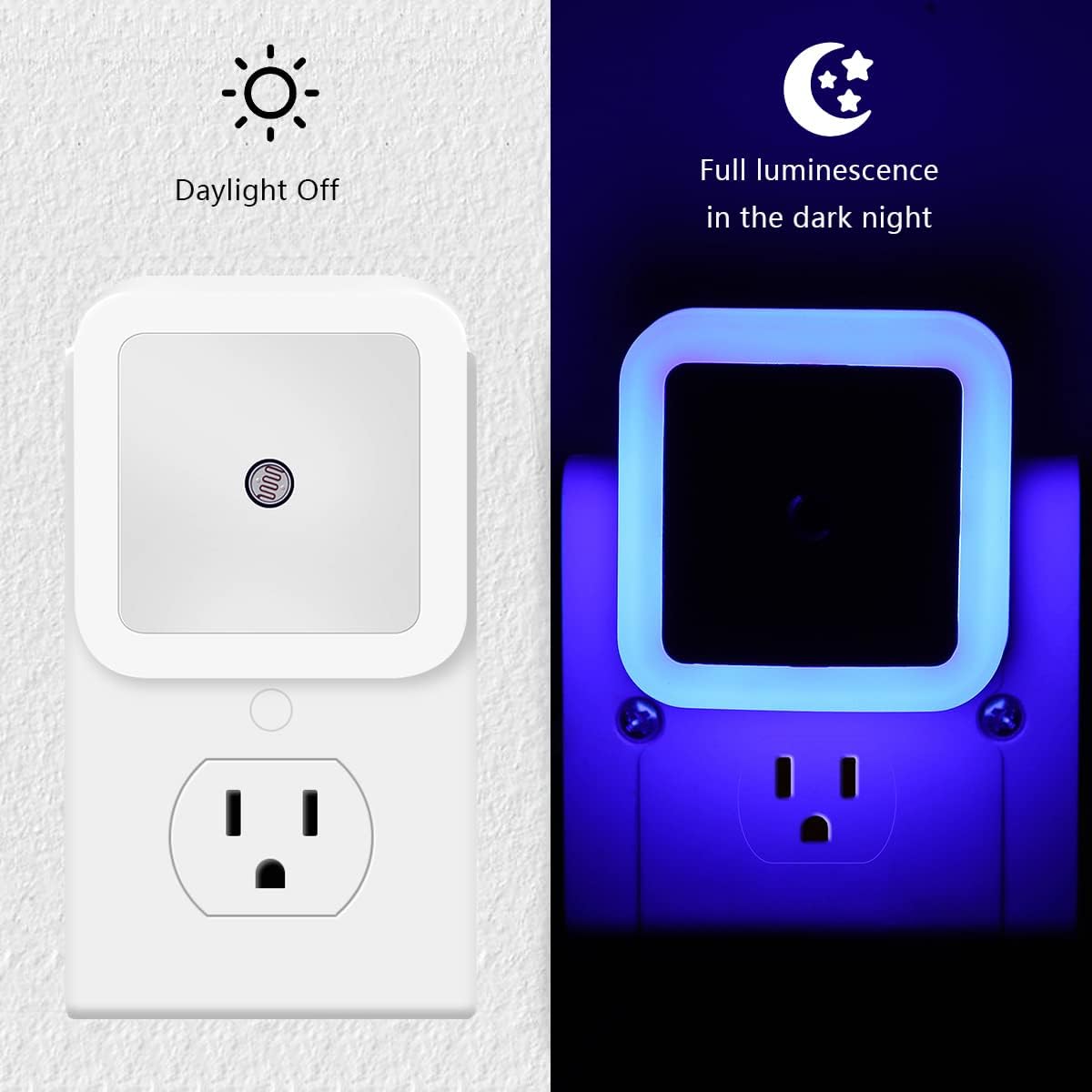 6 Pack Blue LED Night Light Plug in, Dusk to Dawn Sensor Automatic On and Off, Energy Efficient, Soft Glow Kids, Nursery, Bedroom, Bathroom, Hallway, Stairs, Kitchen