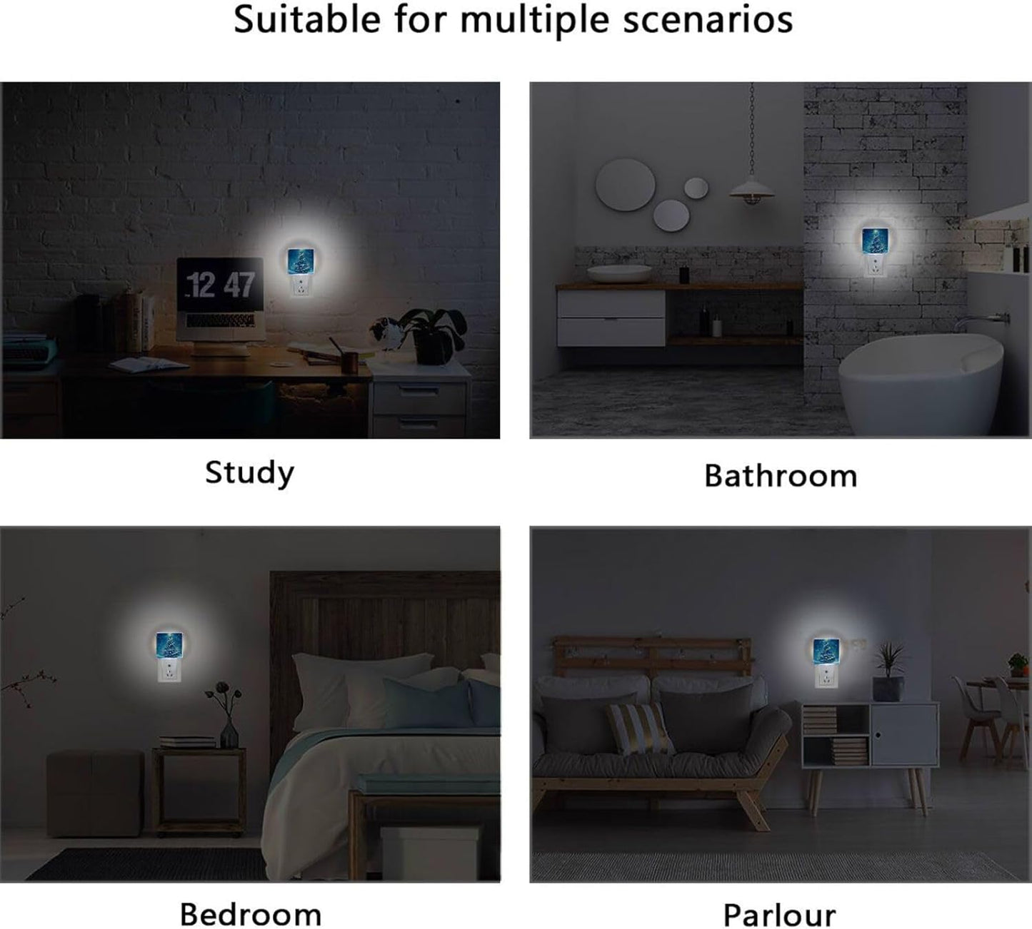 Aslsiy Night Light for Kids Blue Snow Christmas Tree Plug in Wall Lamp LED Dusk to Dawn Sensor Energy Saving Nightlight for Boys Girls Men Women