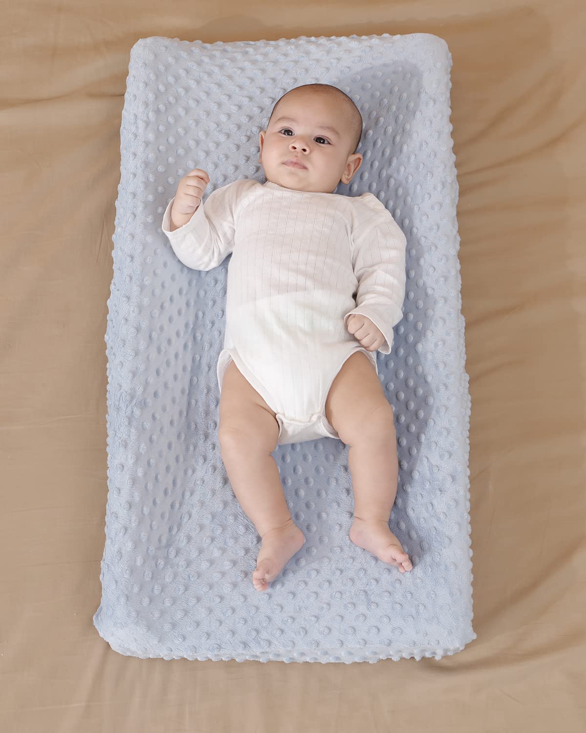 Solid Changing Table Pad Cover Cradle Sheet, Fits 32"/34''x16 Contoured Diaper Changing Pad, Ultra Soft Cozy Dots Plush Changing Table Covers, Breathable Wipeable Removable (Blue)