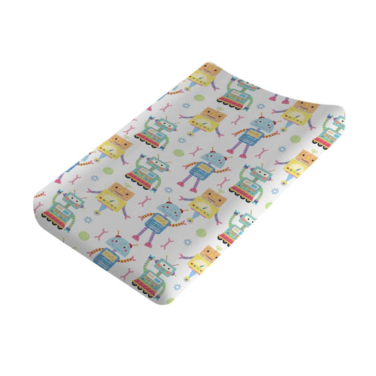 Cartoon Robots Changing Pad Covers Cute Robots Baby Diaper Changing Table Cover for Boys Girls Robots Nursery Decor Ultra Soft Breathable Stretch Changing Table Sheets Mats 32''x16''
