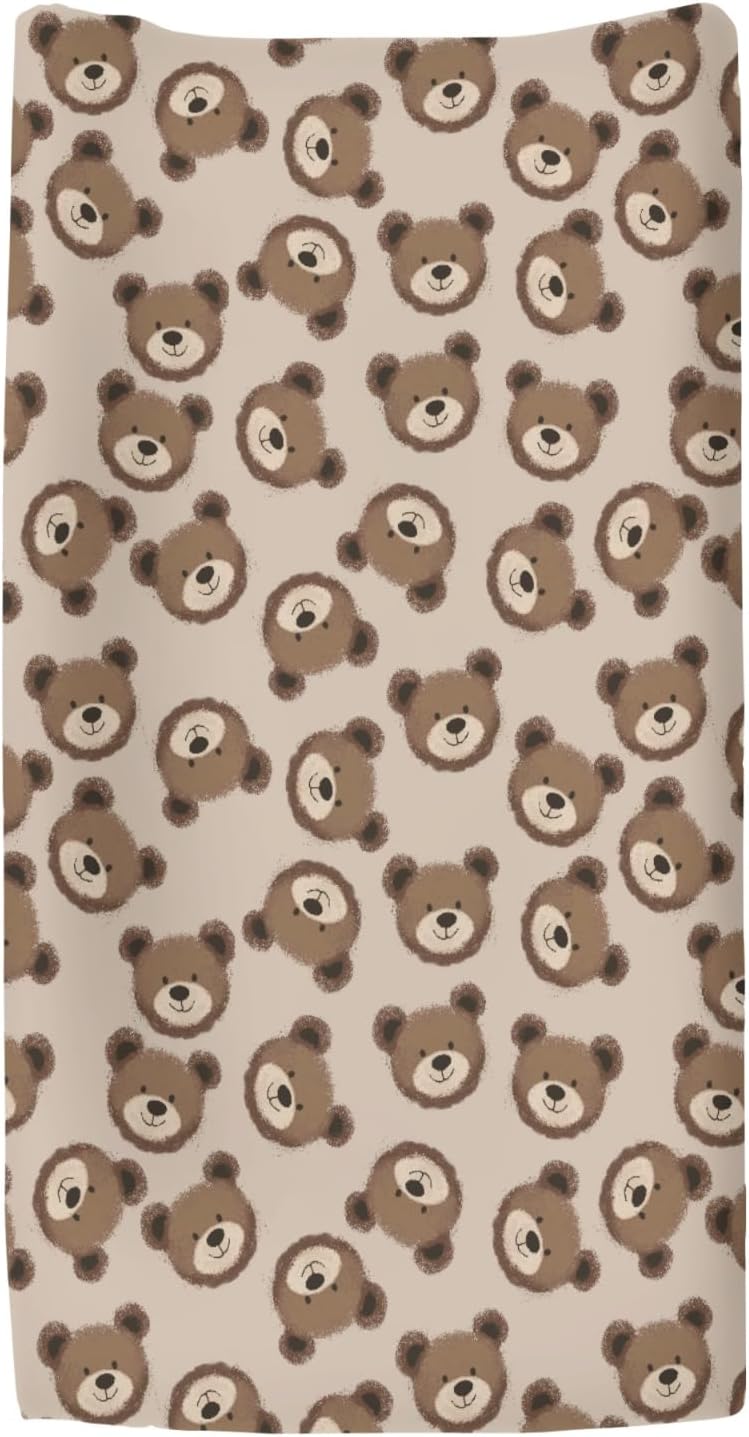 Neutral Boho Bears Changing Pad Covers for Baby Girls Boys Cute Brown Bear Fitted Change Table Covers Mats Watercolor Bears Soft Nursery Diaper Change Table Sheets for 32''×16'' Contoured Pad