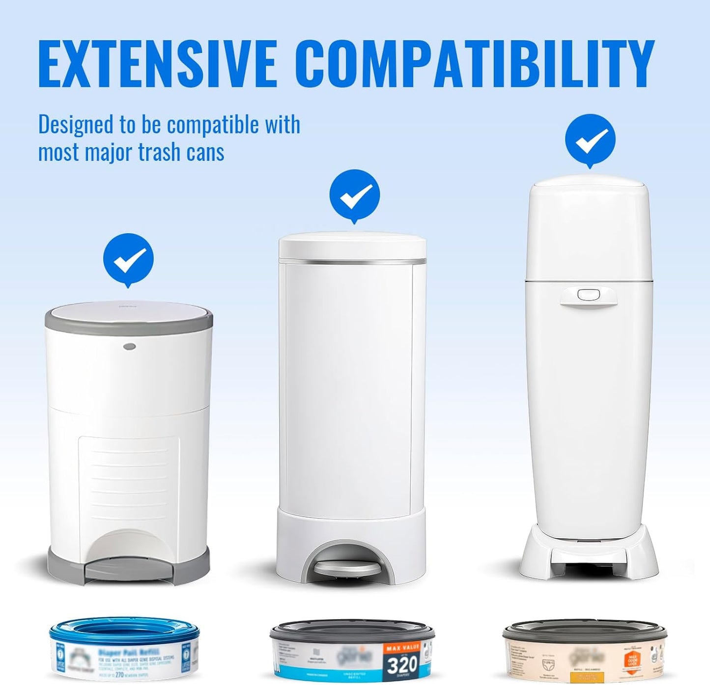 Diaper Pail Refill Bags, 3 Rolls Extra Thick, Leak-Proof&Odor Blocking, For Diaper Pails, Strollers&Travel, Eco-Friendly Baby Essentials, Hold up to 1658 Diapers, Ideal Gift for New Parents