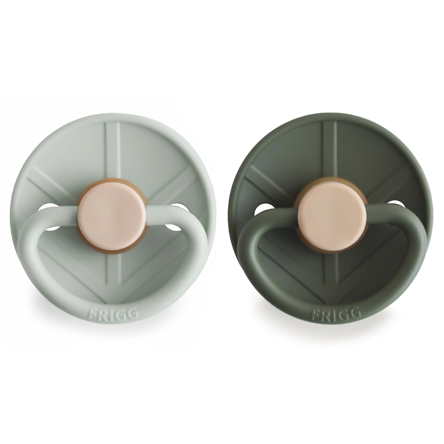 FRIGG Little Viking Natural Rubber Baby Pacifier 2-Pack | Made in Denmark | BPA-Free (Sage/Olive, 0-6 Months)
