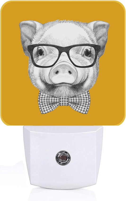 Pig with Glasses Night Light,Plug-in Night Lights with Dusk to Dawn Sensor for Stairway,Hallway,Bedroom Sleep Friendly Ideal for Women/Girls/Boys Gift,0.5w