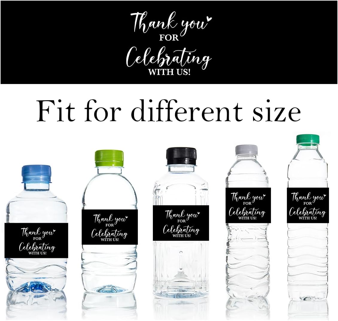 100PCS Wedding Water Bottle Labels Waterproof Greenery Floral Wraps Sticker for Water Bottle Baby Shower Bottle Label for Bridal Shower Party （Black2）