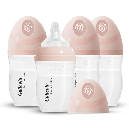 Gulicola PP (NOT Glass) Baby Breastfeeding Bottles Newborn Set 4 Pack, Extra Slow Flow Nipples, 0 Months +, 5 oz - Pink