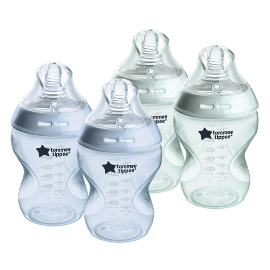 Tommee Tippee Natural Start Anti-Colic 9 oz BPA Free Baby Bottles, 0+ Months, Slow Flow Breast-Like Nipple, Self Sterilizing, Seamless Transition Between Bottle & Breast, Blue & Green, Pack of 4