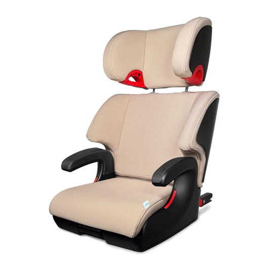 Clek Oobr High Back Booster Seat with Adjustable Headrest, Reclining Design, Latch System, and Retardant-Free Fabric (Latte Ziip)