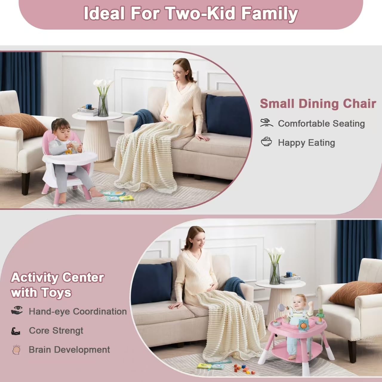 Babyliebe 15-in-1 Baby High Chair, Convertible Highchair for Babies and Toddlers with Activity Center, Booster Seat, Building Block Table, Toddler Chair with Safety Harness, Removable Tray (Pink)