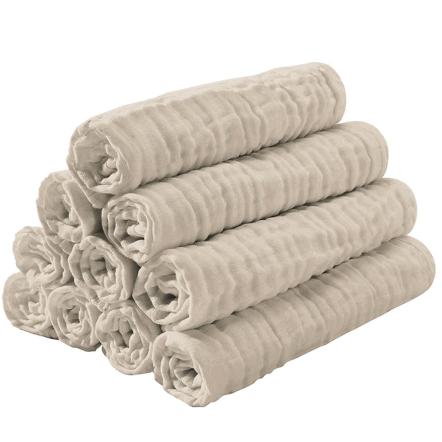 Yoofoss Muslin Burp Cloths for Baby 10 Pack 100% Organic Cotton Baby Washcloths for Boys Girls Large 20''X10'' Super Soft and Absorbent Apricot White