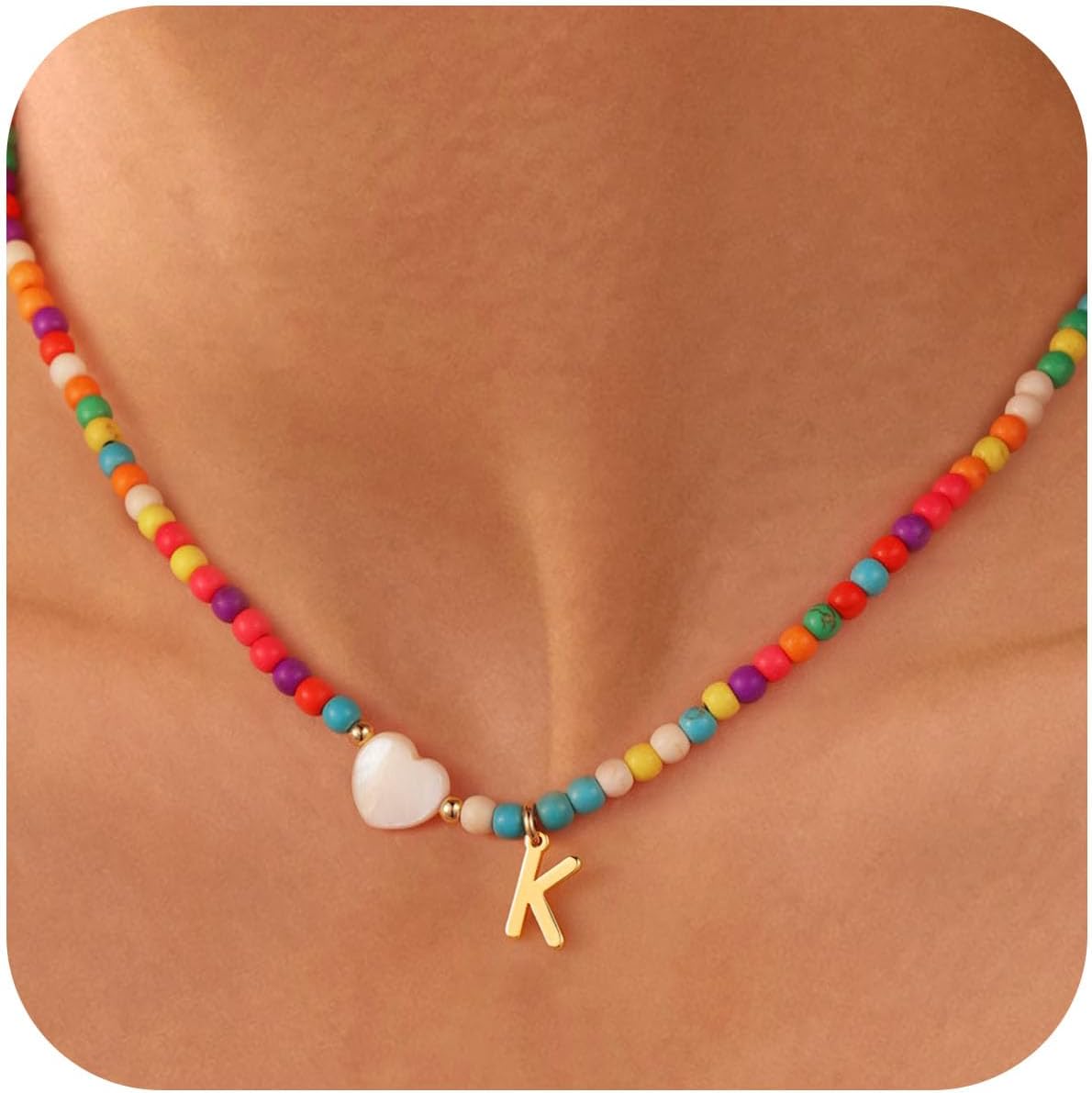 Ursteel Stocking Stuffers for Teen Girls - Trendy Beaded Choker Necklace for Women Teenage Girls, Personalized Letter Initial Necklaces Christmas Gifts for Grandkids