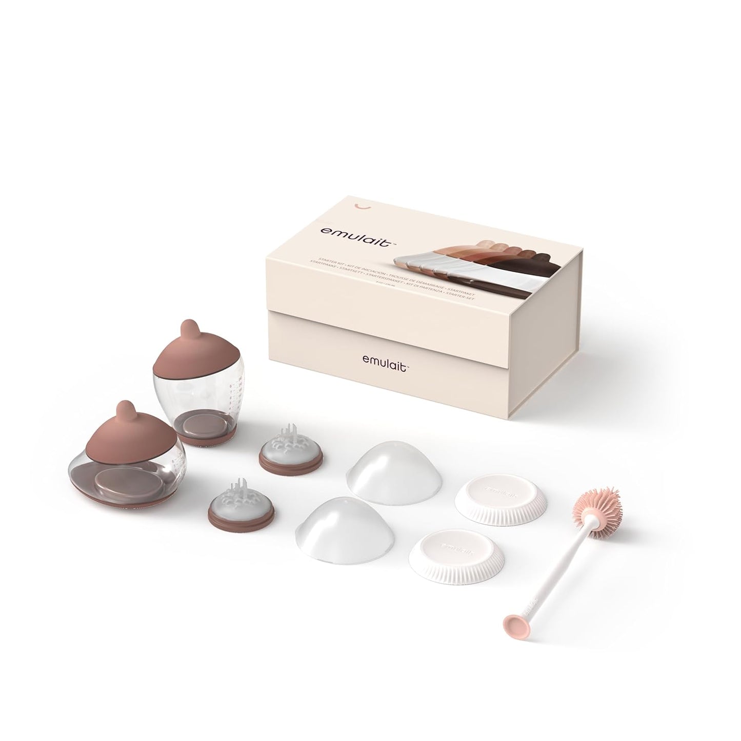 Emulait Baby Bottle Starter Kit Includes 2 Bottles 2 Nipples 2 Caps 2 Lids 2 Responsive Flow Valves, Cleaning Brush - Medium - Shape 2-RFV