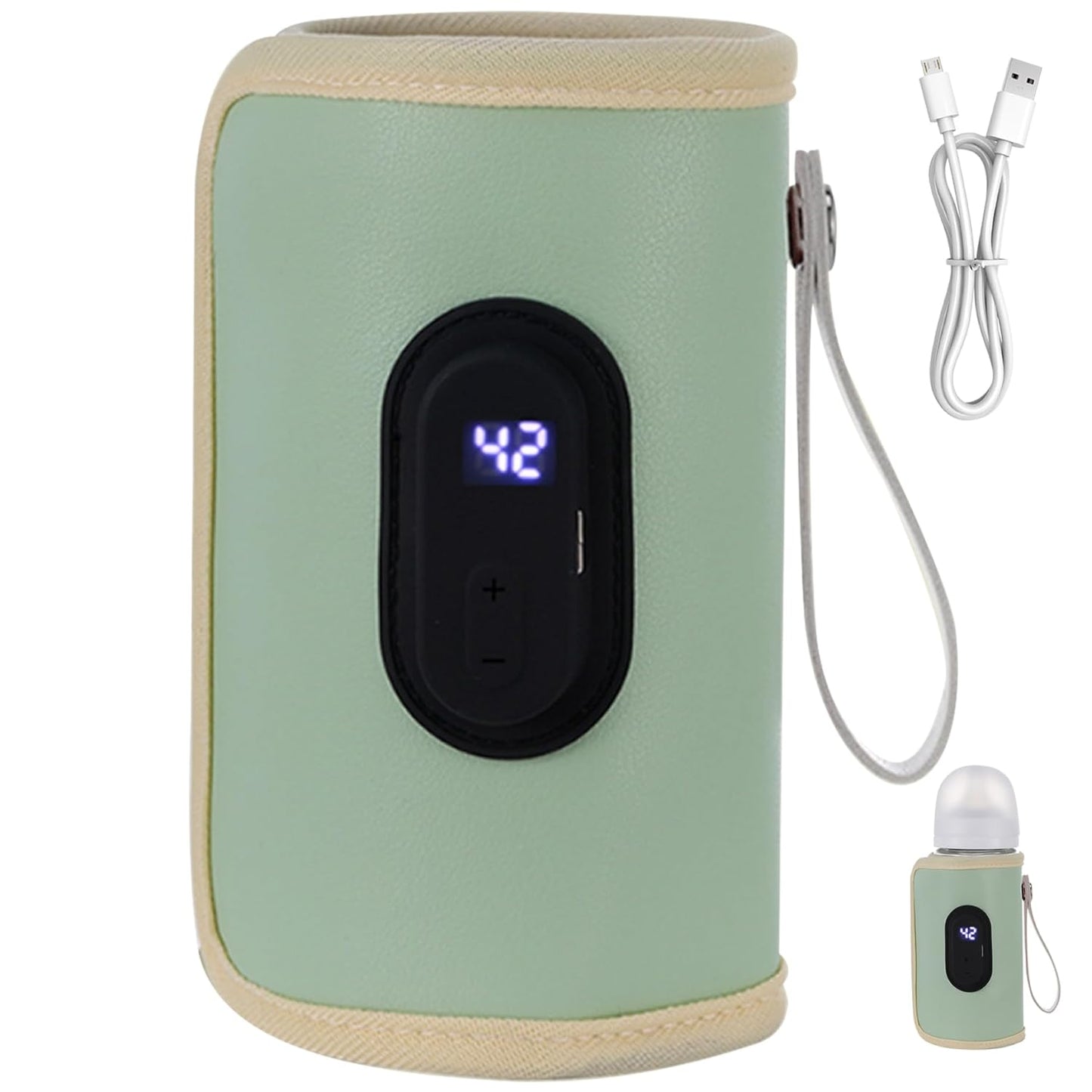 Baby Bottle Warmer Bag, Portable Bottle Warmer 18W Quick Heating Baby Bottle Warmer Temperature Adjustable USB Baby Bottle Heater for Home Family Travel Green