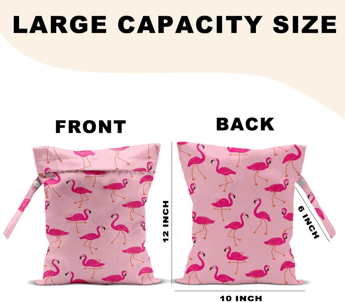2Pcs Pink Flamingo Wet Bags 12x10 Inch, Green Leaves Waterproof Travel Laundry Bags, Reusable Wet Dry Bag for Swimsuit Pool Beach Diapers Dirty Yoga Gym Clothes, Flamingo Gifts for Women