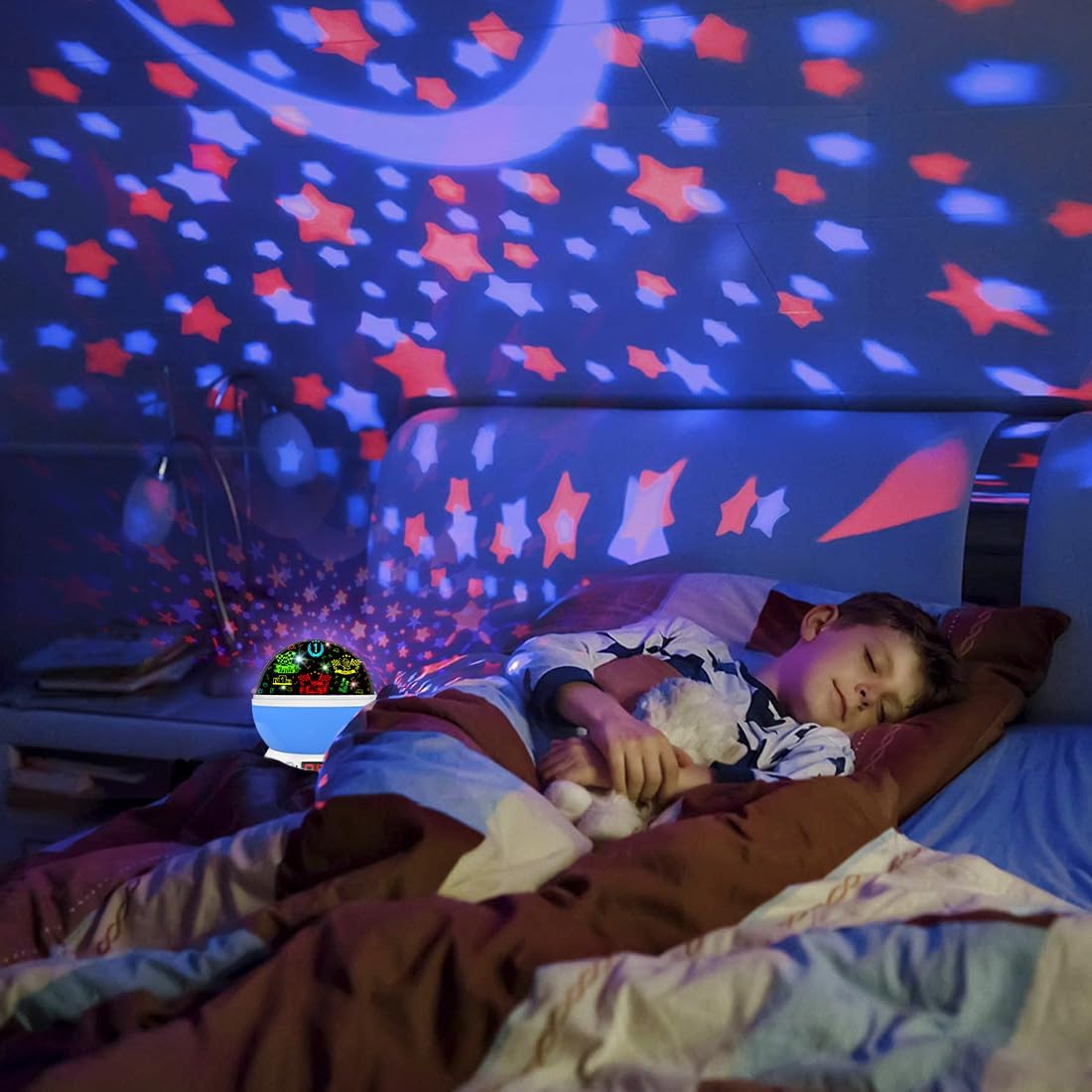 Cars Night Light for Boys - Rotating Projector Lamp with Race Car - Star Projector for Kids Age 3-8 - Ceiling Nightlight Projector with Cars and Stars - Birthday Gifts for Boys Room Decor