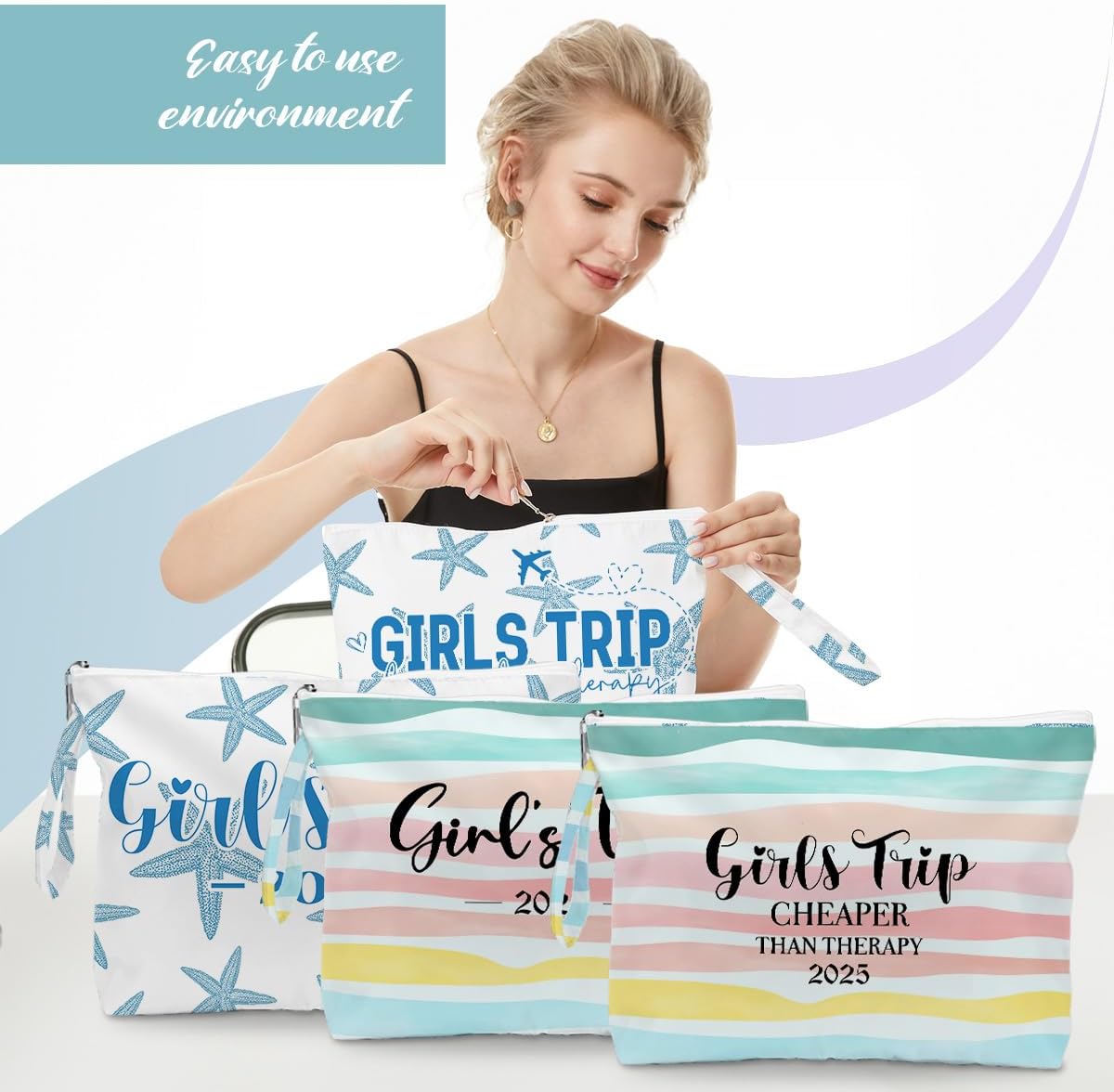 Fokongna 4PCS Girls Trip Gifts Favors Rainbow Starfish Wet Bag Wet Dry Bag Beach Bag for Swimsuit Toiletry Bag Travel Essentials For Women, Beach Travel Gym Wet Dry Bag for Swimsuit Dirty Diaper Bag