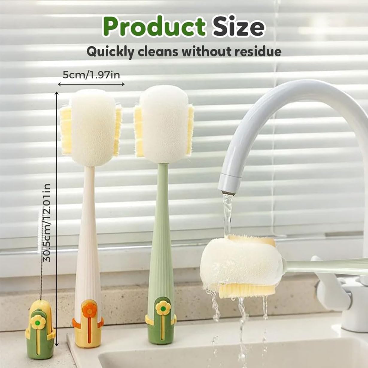 5-in-1 Bottle Cleaning Brush Set, 2026 New Multifunctional Baby Bottle Brush with Long Handle, Gap Cleaner & Scrubber for Water Bottle Lid, Straw, Travel Mugs and Home Kitchen Use (Yellow)