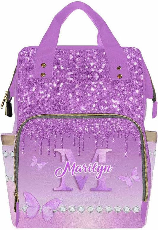 Custom Diaper Bag with Name Customize Name Backpack for Holiday Travel For Outdoor Shopping Daycare Bag African Men Mother's Day Gift, Colorful Butterfly