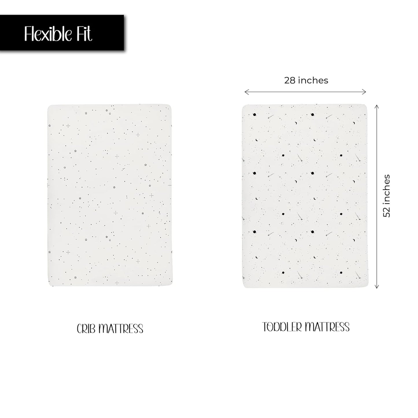 Ely’s & Co. Crib Sheets, Baby Girl/Boy Fitted Crib Mattress Sheet Set, 2 Pack, 100% Jersey Knit Cotton, Infant and Toddler Nursery Bedding, Black and White Celestial Print, 28” x 52”