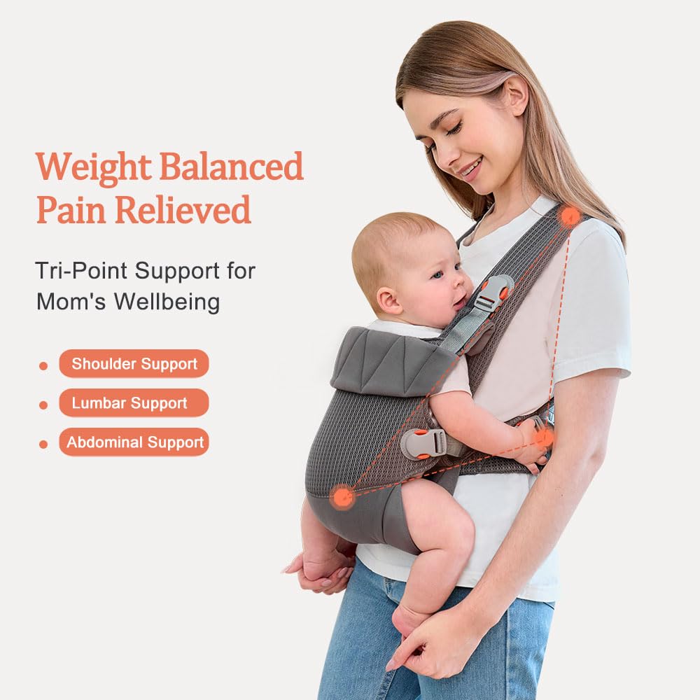 Baby Carrier, Cozy Toddler Carrier, Ergonomic Baby Carrier Newborn to Toddler with Head Support, Dark Grey