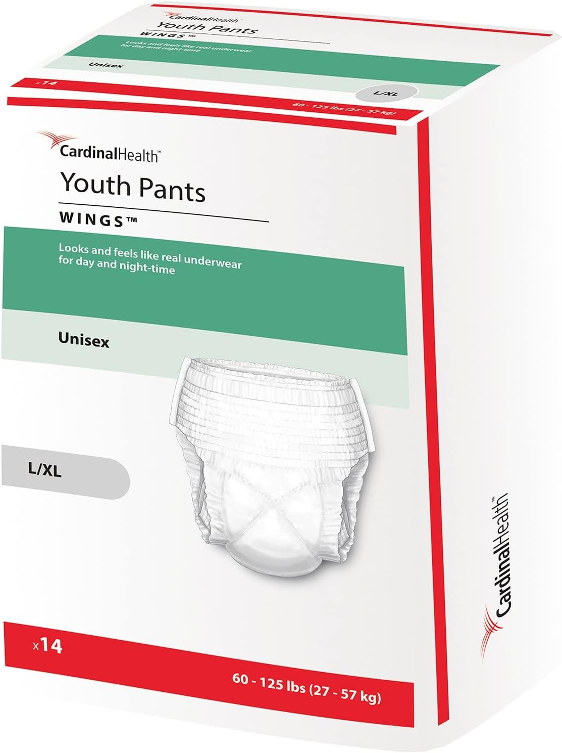 Cardinal Health Wings Youth Youth Absorbent Underwear Large/X-Large 60 to 125 lbs. 70074A, 56 Ct