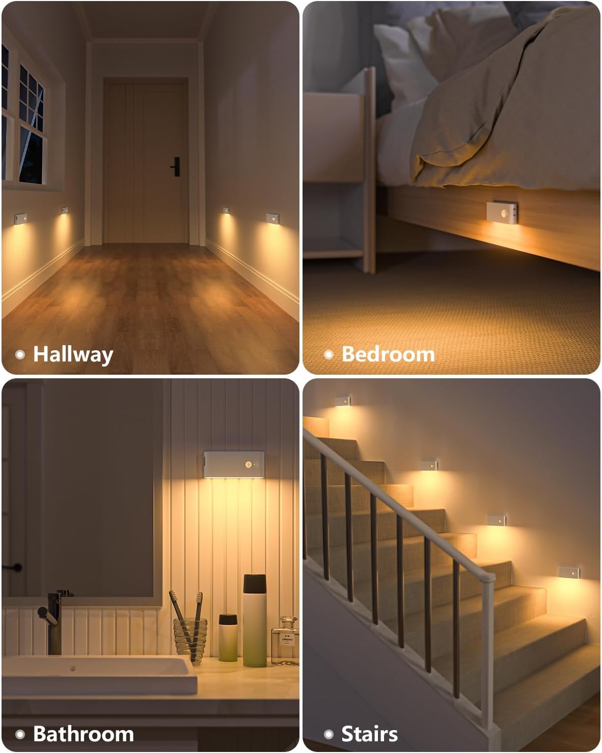 WILLED Motion Sensor Night Light, Rechargeable Stair Lights Indoor, Warm White Motion Sensor Light Indoor, Battery Operated Night Light for Hallway, Stairway, Bathroom, Bedroom, Kitchen, 3 Pack