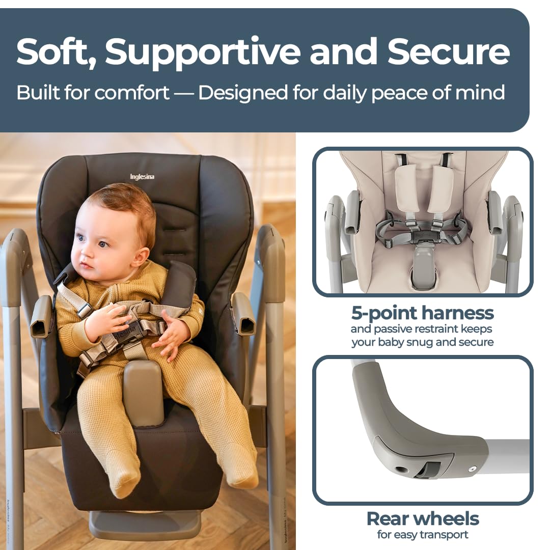 Inglesina My time Highchair, Pepper - Adjustable High Chair for Babies & Toddlers, 4 Height & 3 Recline Settings, Collapsible, Tool-Free Assembly, BPA Free, Removable Tray for Easy Cleaning