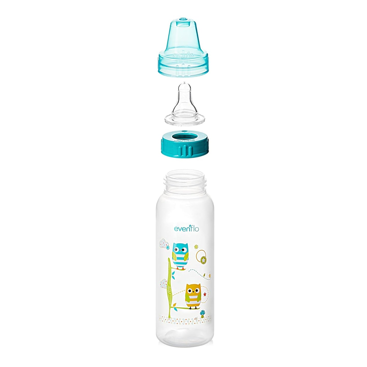 Evenflo Feeding Classic Prints Polypropylene Bottles for Baby, Infant and Newborn - Blue/Green/Teal, 8 Ounce (Pack of 36)