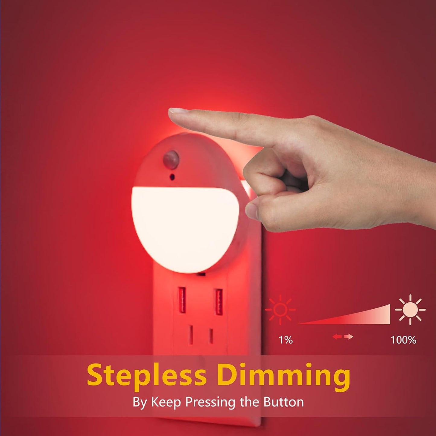 2 Pack Plug in Red Sleep Night Light, Dusk to Dawn, 3 Lighting Ways, Soft Glow, Stepless Dimming, LED Lights for Bedroom, Sleep, Baby Nursery, Kids, Toddler, Bathroom, Hallway, Home Decor