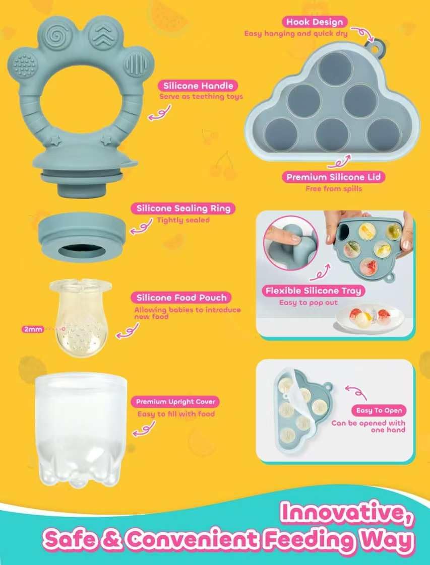 Baby Breastmilk Popsicle Molds & Fruit Food Feeder Pacifier, Silicone Baby Food Storage Containers, Baby Popsicle Molds Teething for Toddler Teething & Infant Self Feeding (Blue)