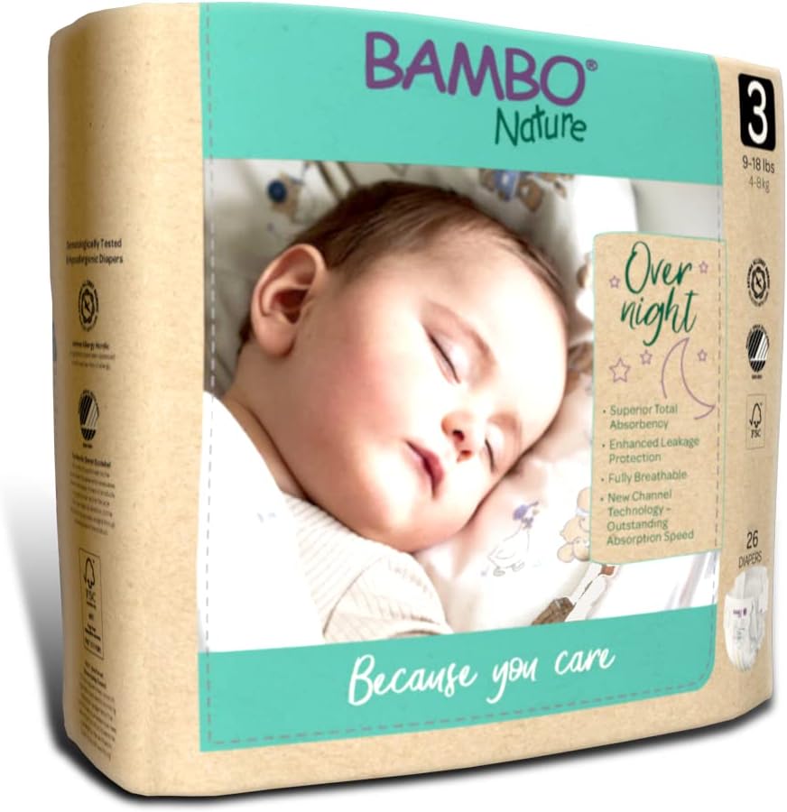 Bambo Nature Overnight Baby Diapers (Sizes 3 TO 6), Size 3, 104 Count