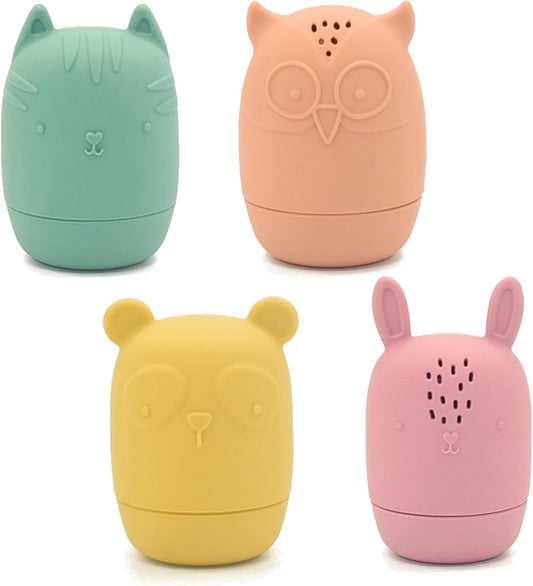 PandaEar Baby Bath Toys, 4 Pack Silicone Bath Toys for Infants Toddlers 6-18 Months, Non Toxic Baby Kids Squeezable Shower Toys
