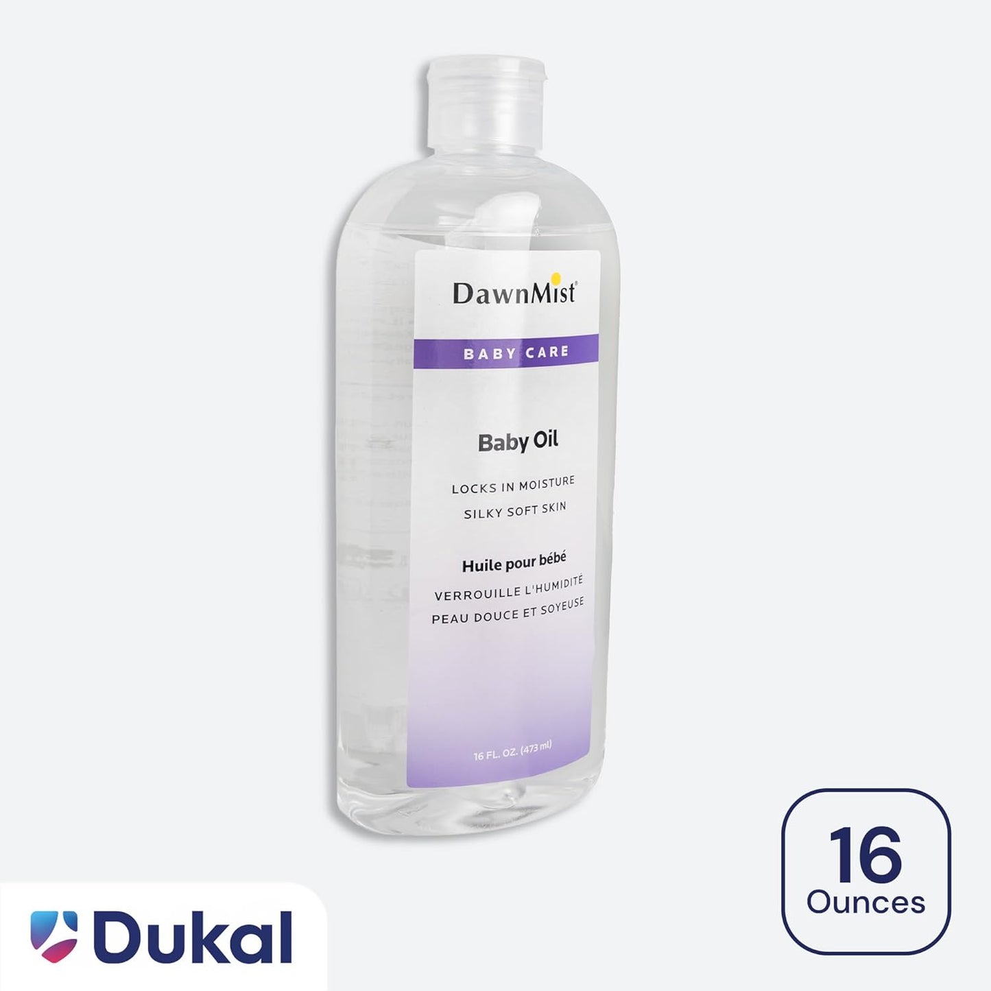 Dukal DawnMist Baby Oil with Dispensing Cap, 16 oz. Bottle (Pack of 12) – Hypoallergenic, Moisturizing Baby Skin Care, Gentle and Non-Irritating Formula