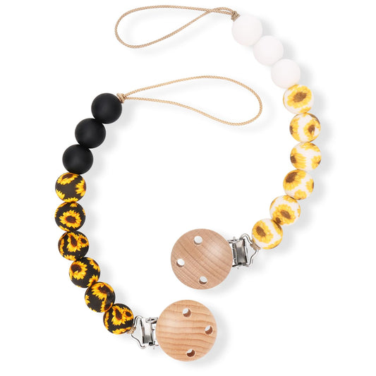 Pacifier Clips, 2PCS Silicone Soother Clips, BPA Free Pacifier Clip Pacifier Holder for Newborn Baby Boy Girl Gifts, Sunflower