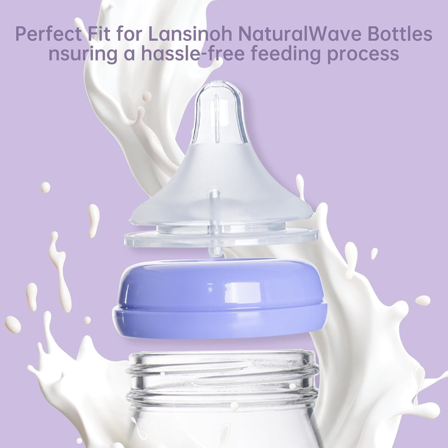4 Count Bottle Nipples Compatible with Lansinoh NaturalWave Bottle, Soft and Durable Silicone Bottle Nipples, BPA-Free Replacement Bottle Nipple S