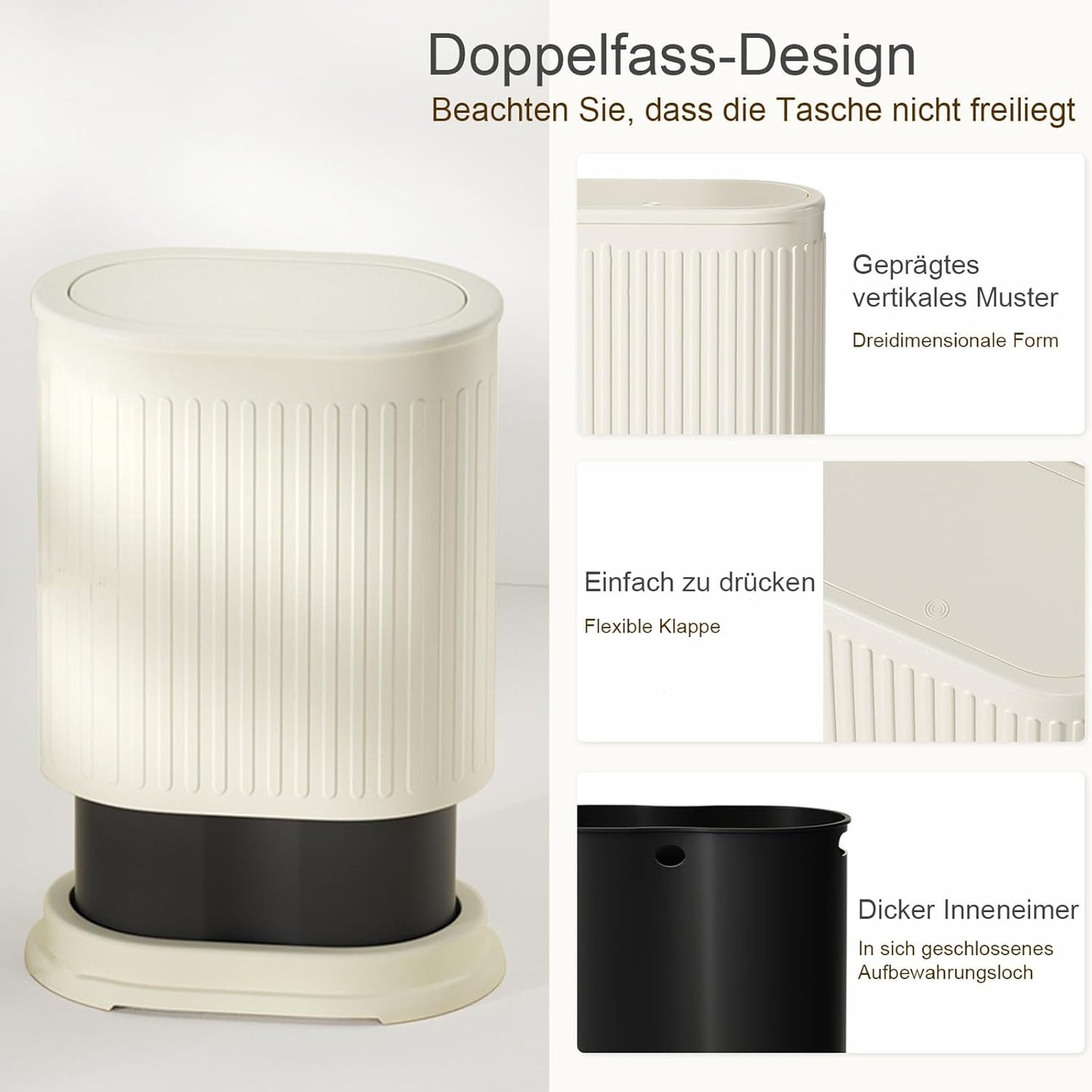 1.6 Gallon Trash Can with Lid, Small Bathroom Trash Can Wastebasket, Slim Garbage Can with Inner Bucket, Press Top Lid Garbage Container Bin for Kitchen, Home, Office, Bedroom, Living Room