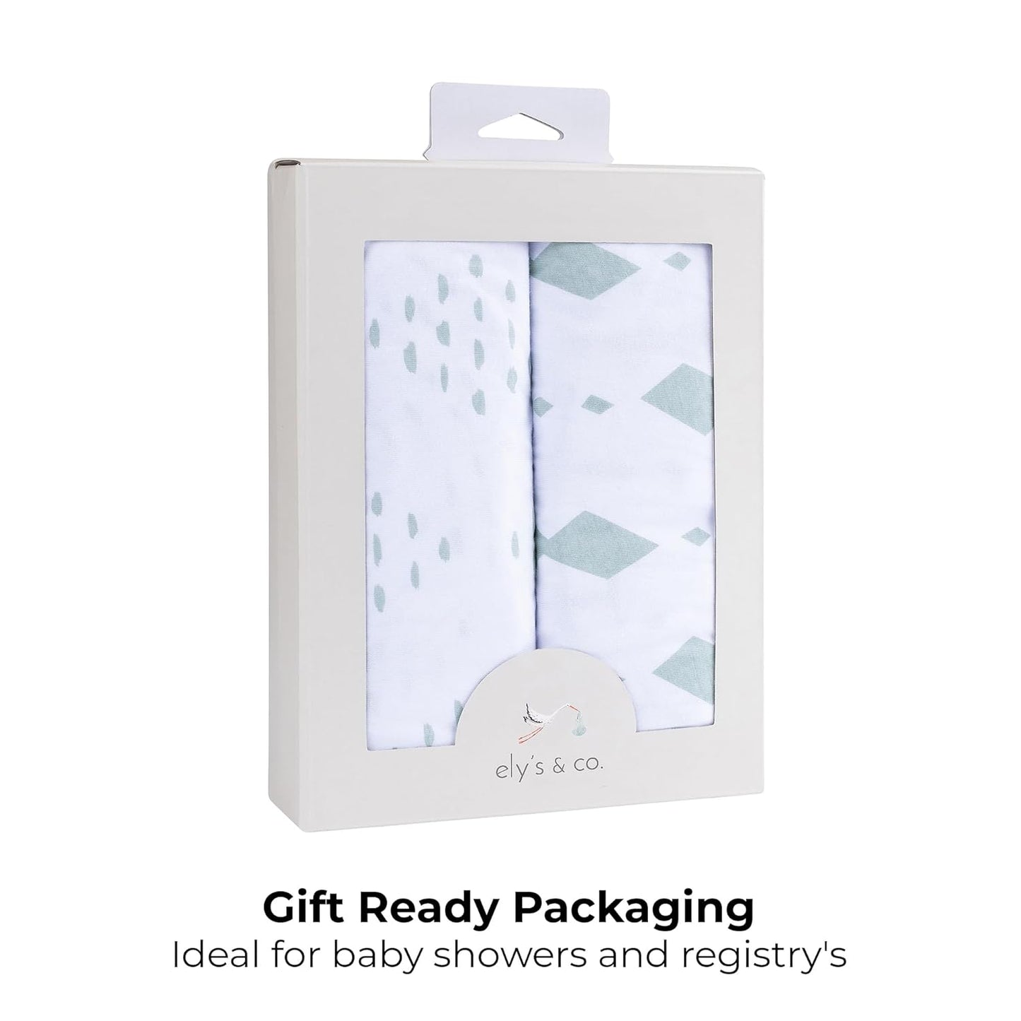 Ely's & Co. Pack N Play Fitted Playard Sheets - Breathable 100% Jersey Knit Cotton - Unisex Mini Crib Mattress Cover - Grey Sage Diamond - 2 Pack Set