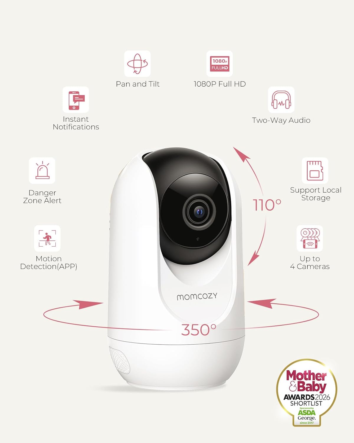 Momcozy Smart WiFi Baby Monitor, APP Control Baby Monitor with Camera & Audio, Danger Zone Alert, Motion & Cry Detection, 1080P Night Vision, 2-Way Talk, Photo & Video Recording (Compatible With BM04)