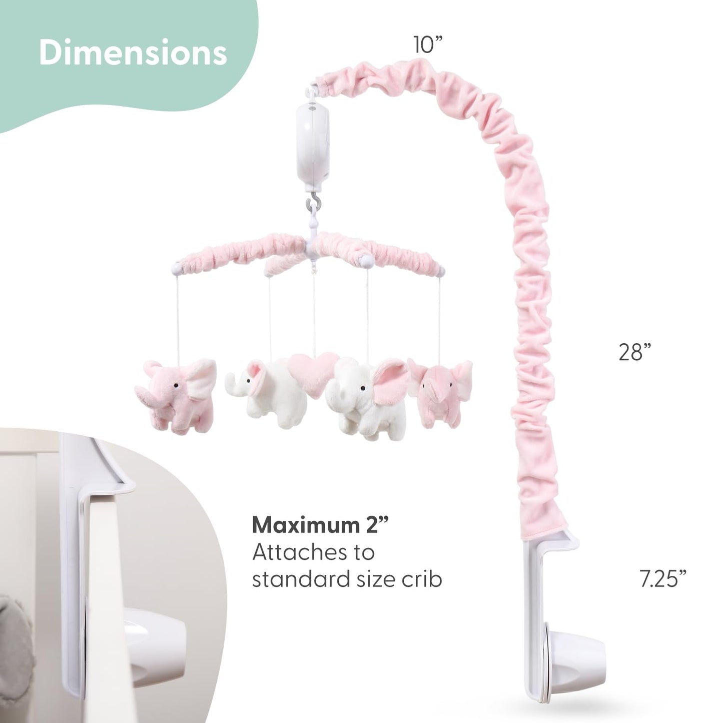 The Peanutshell Crib Mobile for Girls - Soft Pink Musical Baby Crib Mobile with 12 Lullabies, Cute Elephant Baby Pink Elephant Nursery Decor