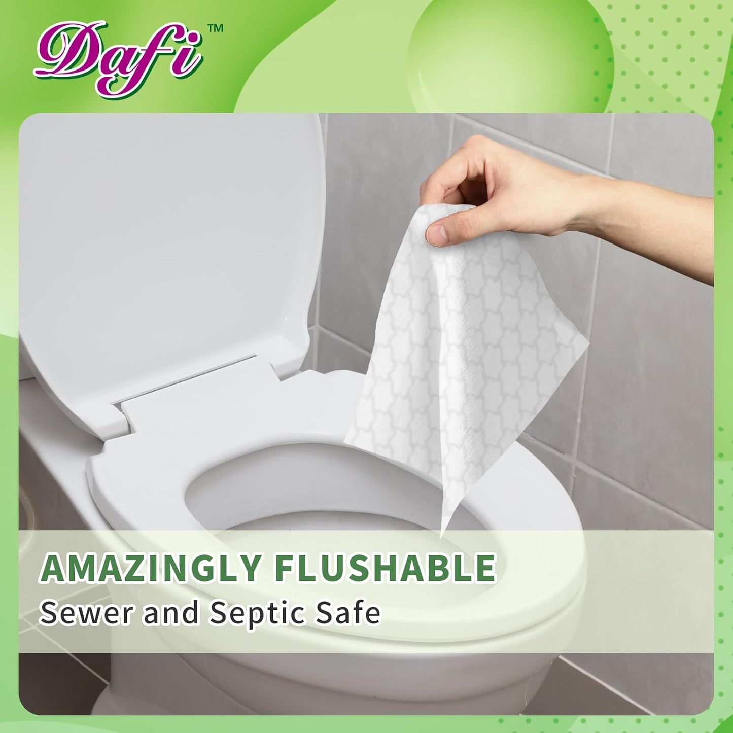 DAFI Flushable Wipes for Adult Wet Wipes, Total 480 Unscented Toilet Wipes Flushable, No Alcohol & 100% Plant Based Fibers, Septic and Sewer Safe Pack of 6