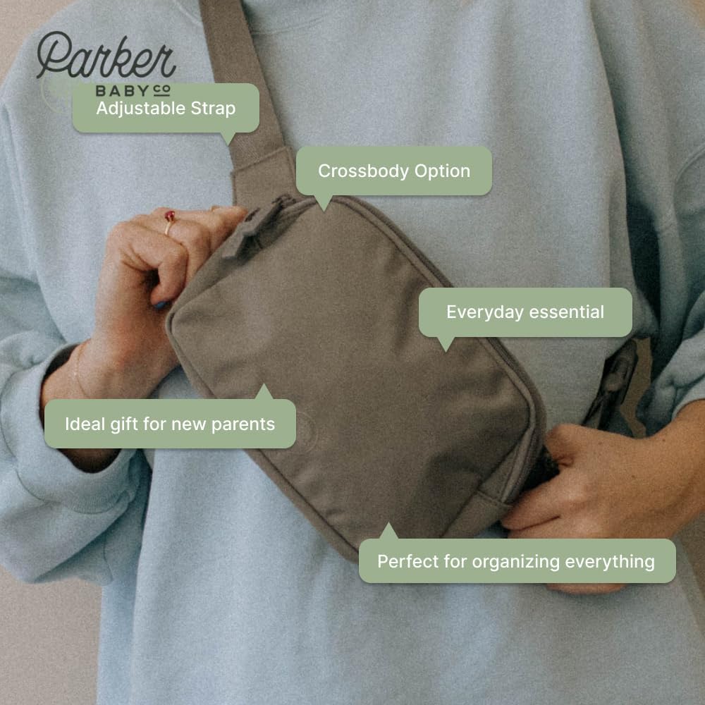 Parker Baby Co. Diaper Belt Bag - Portable Fanny Pack Diaper Bag, Crossbody Bag for Moms - Birch Belt Bag - Gray