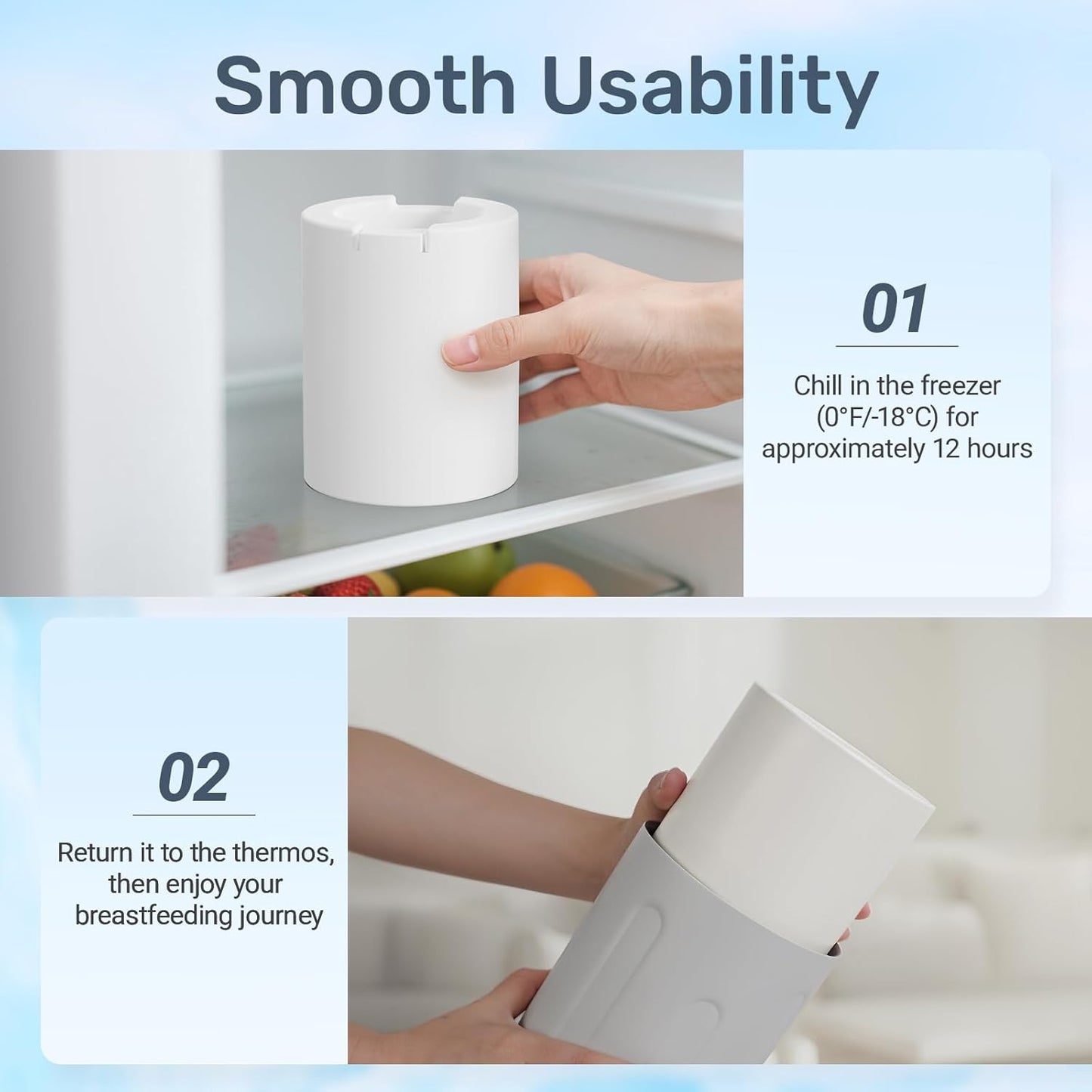 Cooling Gel Tube for Breast Milk – 24 Hour Cold Retention, Compatible with Ceres Chill Breastmilk Cooler & Storage Bottle, 2 PCS