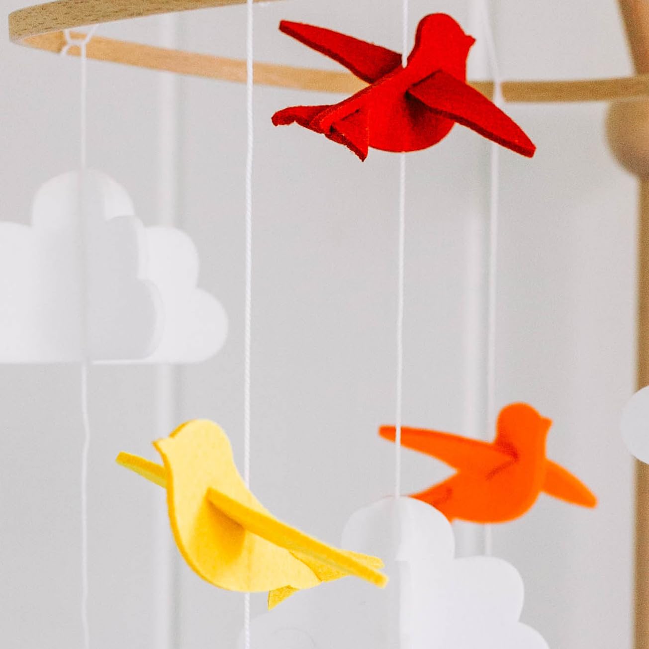 Baby Crib Mobile (Rainbow Birds in The Clouds, w/Garland) - Felt Nursery Ceiling Decoration and Baby Shower Gift for Girls & Boys