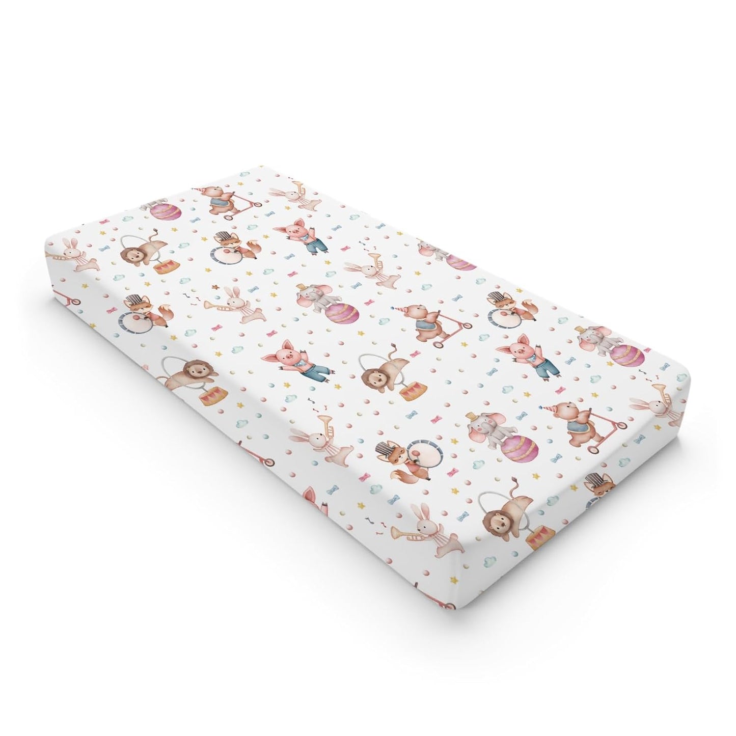 Watercolor Circus Animals Changing Pad Cover Cartoon Bear Lion Fox Bunny Elephant Pig Baby Diaper Change Table Sheets for Boy Girl Soft Stretchy Snug Fitted Changing Table Pad Mats 32''x16''