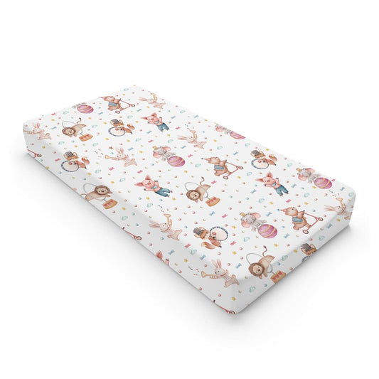 Watercolor Circus Animals Changing Pad Cover Cartoon Bear Lion Fox Bunny Elephant Pig Baby Diaper Change Table Sheets for Boy Girl Soft Stretchy Snug Fitted Changing Table Pad Mats 32''x16''