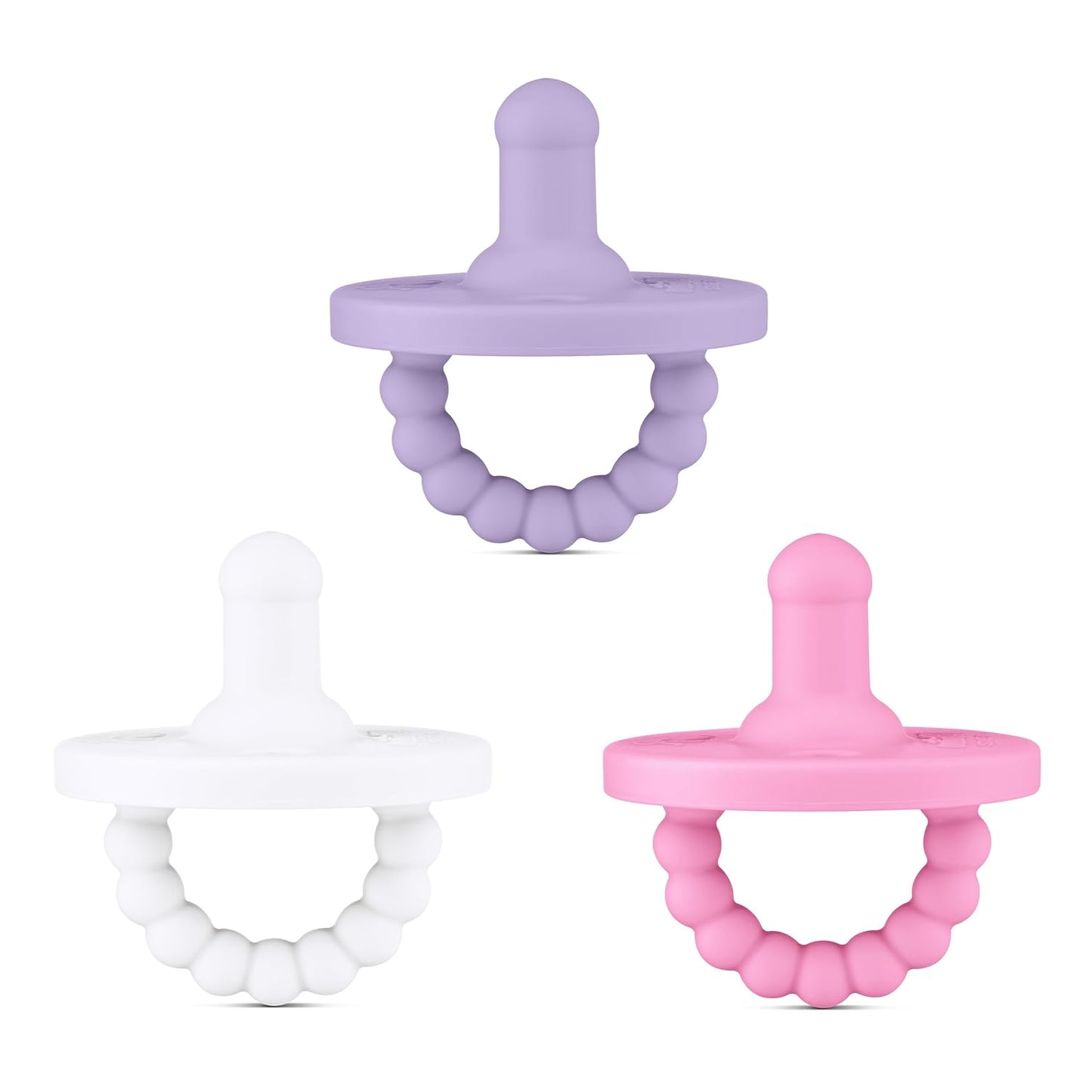 Ryan & Rose Cutie PAT All-in-One Pacifier and Teether Massaging Teething Ring and Hideaway Binky for Growing Babies (Bliss (3 Pack), Stage 1)